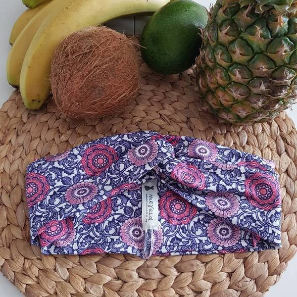 "Mimoza" Headband - ύφασμα, κορδέλα, καλοκαίρι, γεωμετρικά σχέδια, παραλία, για τα μαλλιά