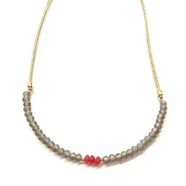 Half circle minimal necklace - ημιπολύτιμες πέτρες, βραδυνά, κοράλλι, μοντέρνο, επιχρυσωμένα, χάντρες, κοντό, romantic, minimal