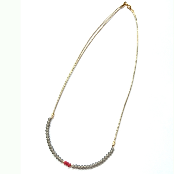 Half circle minimal necklace - ημιπολύτιμες πέτρες, βραδυνά, κοράλλι, μοντέρνο, επιχρυσωμένα, χάντρες, κοντό, romantic, minimal - 2