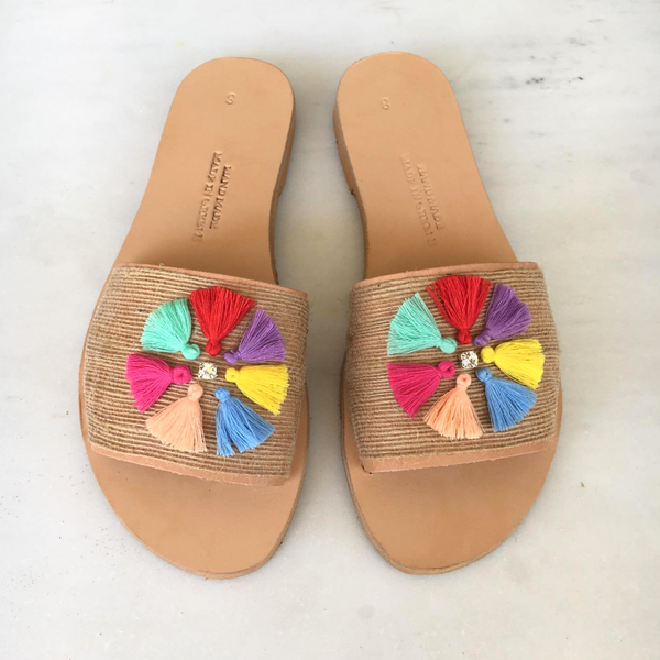 Rainbow slide sandals - δέρμα, boho, ethnic, φλατ, slides