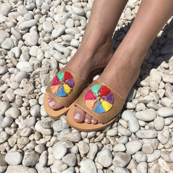 Rainbow slide sandals - δέρμα, boho, ethnic, φλατ, slides - 3