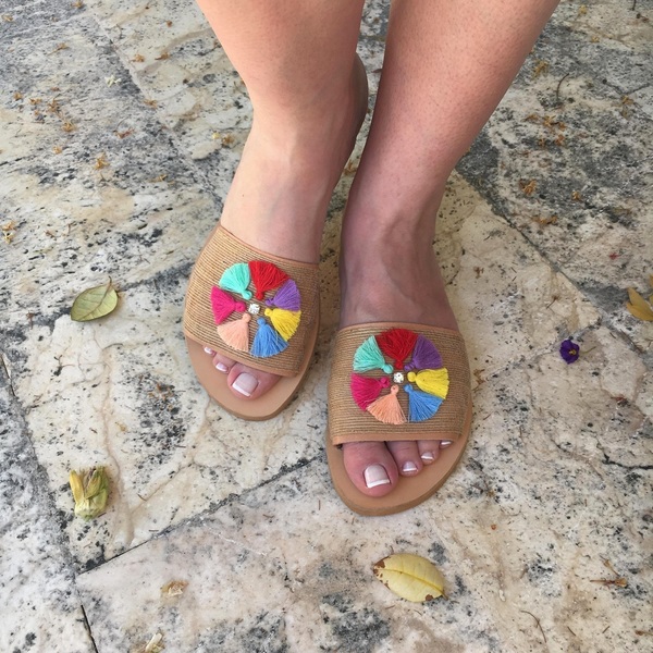 Rainbow slide sandals - δέρμα, boho, ethnic, φλατ, slides - 4