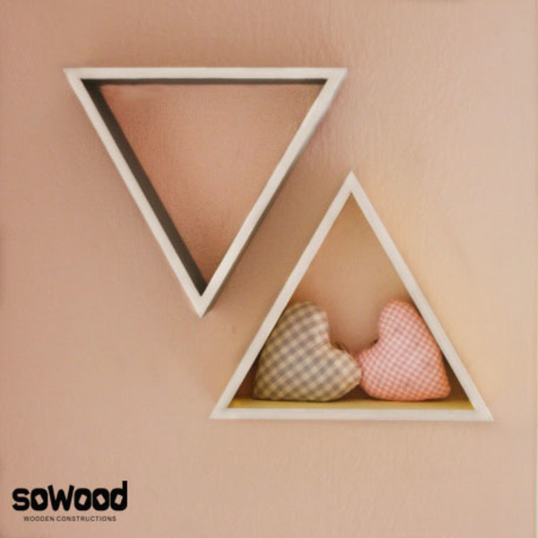 Σέτ ξύλινα ραφάκια σε τρίγωνο σχήμα - διακοσμητικό, δώρο, χειροποίητα, σετ, παιδικό δωμάτιο - 2