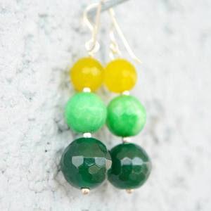 Τριπλά σκουλαρίκια πράσινα - statement, ασήμι, ημιπολύτιμες πέτρες, πέτρες, romantic, boho, ethnic, κρεμαστά - 2