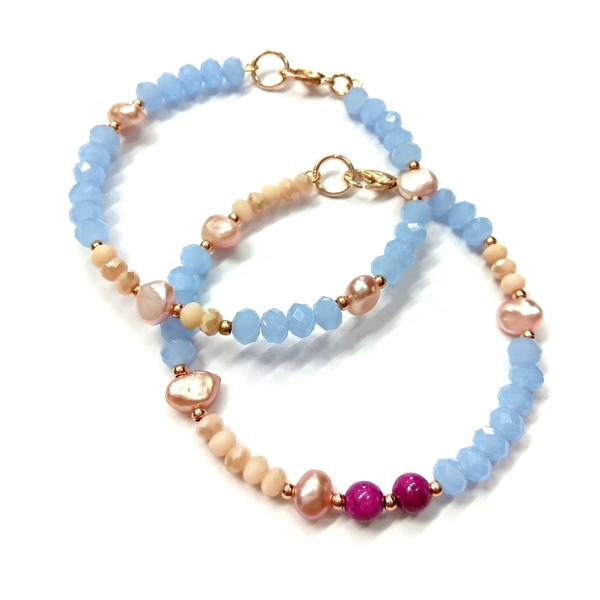 Romantic set bracelets - ημιπολύτιμες πέτρες, vintage, μοντέρνο, μαργαριτάρι, νεφρίτης, romantic, minimal, σταθερά - 2