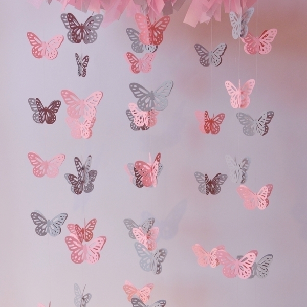 Butterfly Mobile -pink & grey - διακοσμητικό, κορίτσι, πεταλούδα, δωμάτιο, παιδί, δωράκι, μόμπιλε - 3