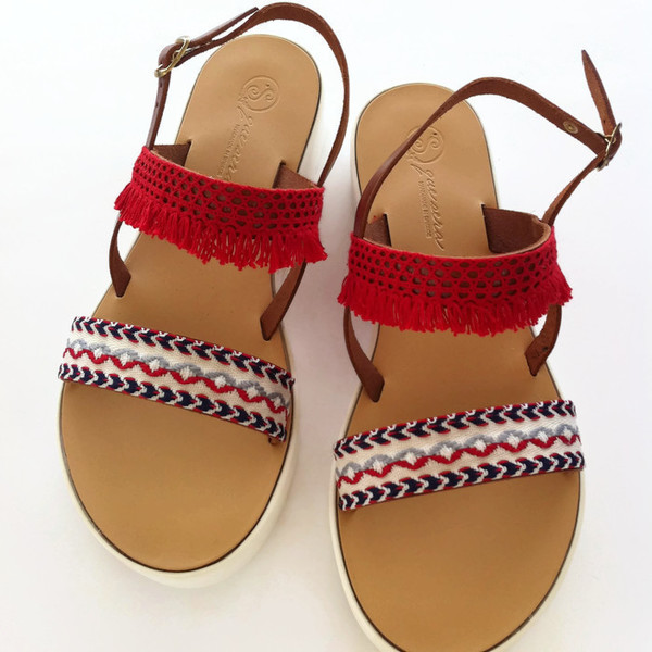 Σανδάλια "Red Navy Sandals"- No. 39 - δέρμα, σανδάλια, χειροποίητα, unique, boho, φθηνά - 3