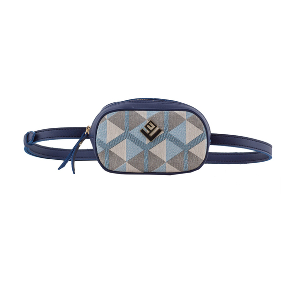 BeltBag Hexagon Ciel/Blue - ύφασμα, αλυσίδες, γεωμετρικά σχέδια, romantic, μέσης