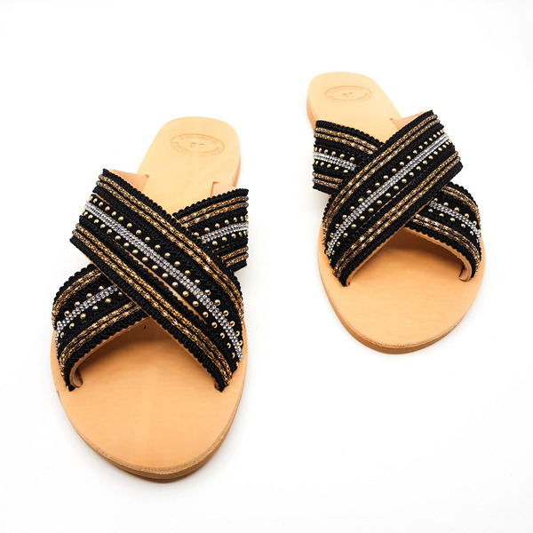 Black Treasure Sandals - No 38 - δέρμα, φλατ