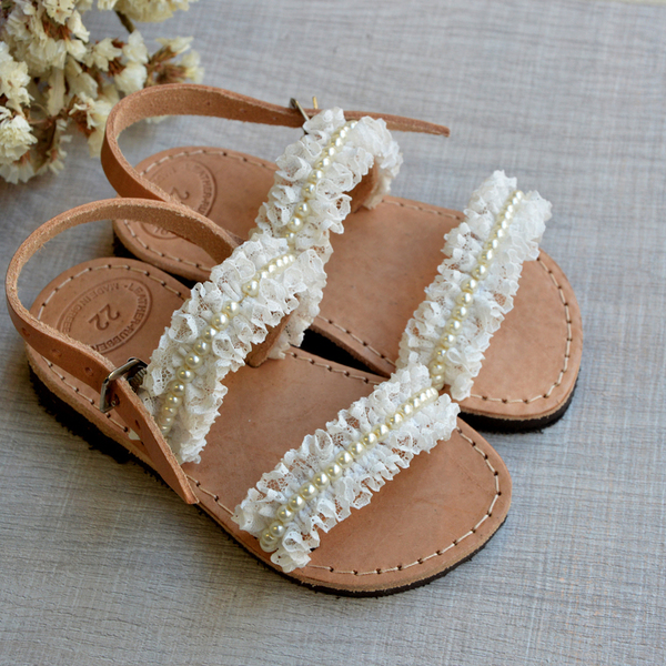 Romantic pearl baby sandals - δέρμα, σανδάλια, romantic, νυφικά, φλατ - 2