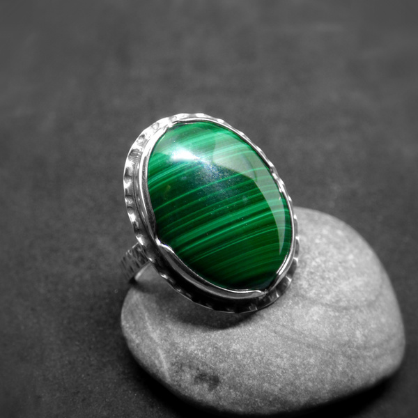 " Green Hill " - Χειροποίητο δαχτυλίδι από ασήμι 925 και Μαλαχίτη! - statement, ασήμι, ημιπολύτιμες πέτρες, vintage, ασήμι 925, δαχτυλίδι, φύλλο, boho, αυξομειούμενα - 3