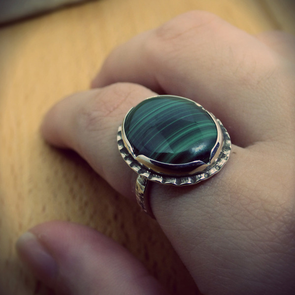 " Green Hill " - Χειροποίητο δαχτυλίδι από ασήμι 925 και Μαλαχίτη! - statement, ασήμι, ημιπολύτιμες πέτρες, vintage, ασήμι 925, δαχτυλίδι, φύλλο, boho, αυξομειούμενα - 4