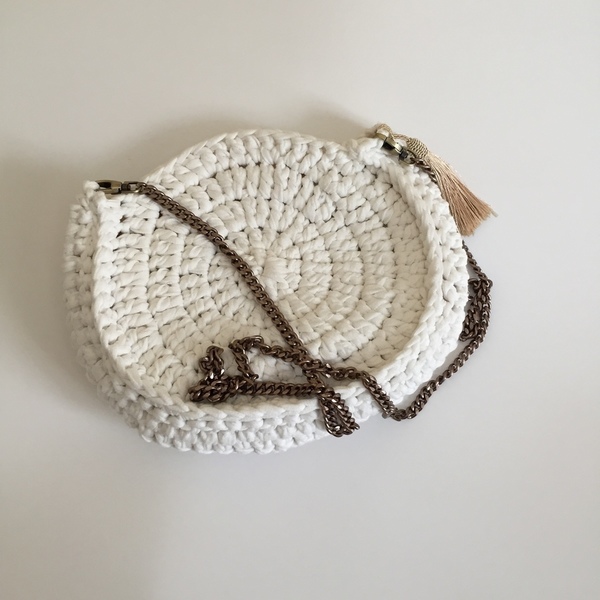 Στρογγυλή τσάντα με αλυσίδα - χιαστί, crochet, πλεκτές τσάντες, μικρές