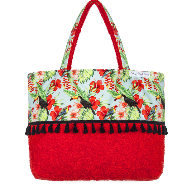 Passion in tropical red beach bag - ύφασμα, chic, καλοκαίρι, παραλία, ελαφρύ, boho, θαλάσσης
