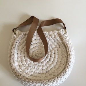 Στρογγυλή τσάντα άσπρη - crochet, πλεκτές τσάντες, μικρές