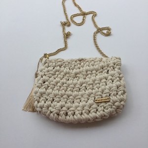 Μικρό τσαντάκι με χρυσή αλυσίδα - χιαστί, crochet, πλεκτές τσάντες, μικρές, φθηνές