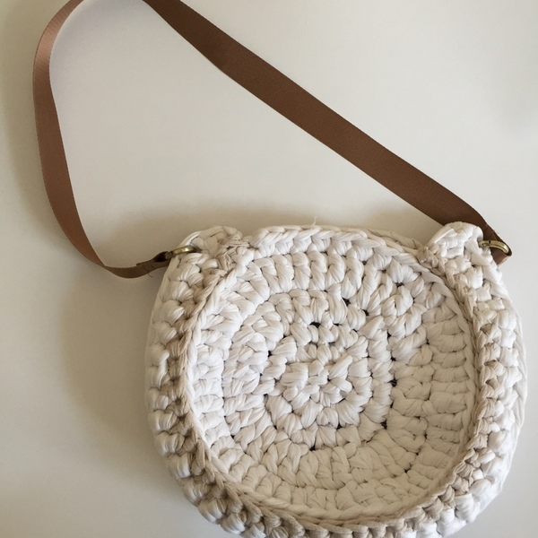 Στρογγυλή τσάντα άσπρη - crochet, πλεκτές τσάντες, μικρές - 5