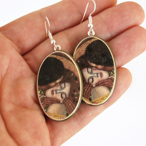 Σκουλαρίκια Klimt -The Kiss - vintage, romantic, κρεμαστά, γάντζος, φθηνά - 2