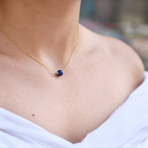 Lapis Lazulis minimal necklace - επιχρυσωμένα, κοντό, minimal, κοντά, κρεμαστά