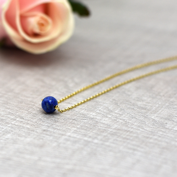Lapis Lazulis minimal necklace - επιχρυσωμένα, κοντό, minimal, κοντά, κρεμαστά - 2