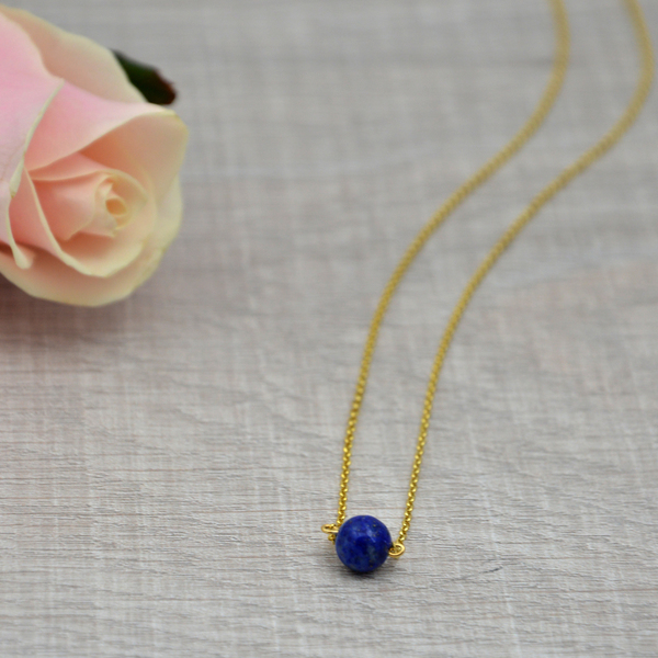 Lapis Lazulis minimal necklace - επιχρυσωμένα, κοντό, minimal, κοντά, κρεμαστά - 3