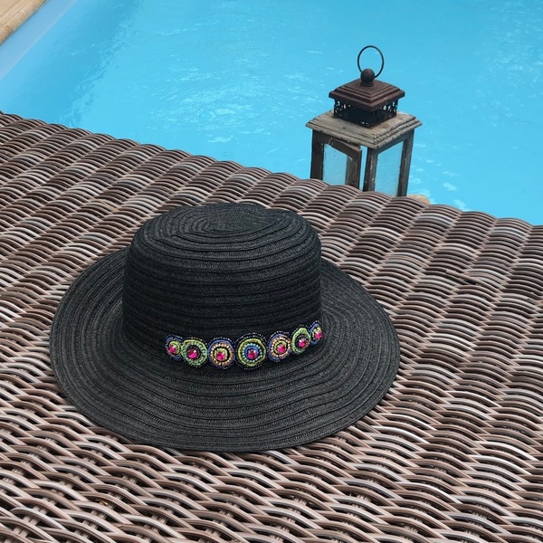 Καπέλο Colour beads - στρας, καλοκαίρι, κρύσταλλα, ψάθα, παραλία, απαραίτητα καλοκαιρινά αξεσουάρ, ψάθινα - 2