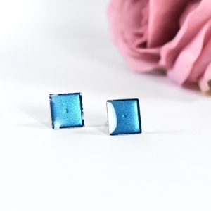 Transparent blue candies | Stud earrings | Minimal - γυαλί, μοντέρνο, σμάλτος, επάργυρα, γεωμετρικά σχέδια, καθημερινό, minimal, must αξεσουάρ, καρφωτά
