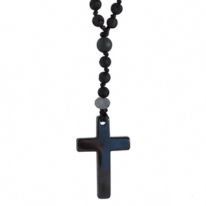 Ανδρικό Ροζάριο Lava black / Hematite cross - λάβα, ανδρικά, σταυρός, κολιέ, χειροποίητα, ροζάριο, κρεμαστά, δώρα για άντρες, σταυροί - 2