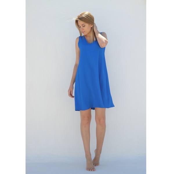 Μπλε κρεπ φόρεμα - αμάνικο - 5