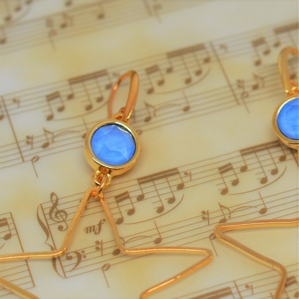 Σκουλαρίκια Gold/Swarovski Blue opal S3380 - μοντέρνο, κρύσταλλα, swarovski, οπάλιο, κρεμαστά, faux bijoux - 2