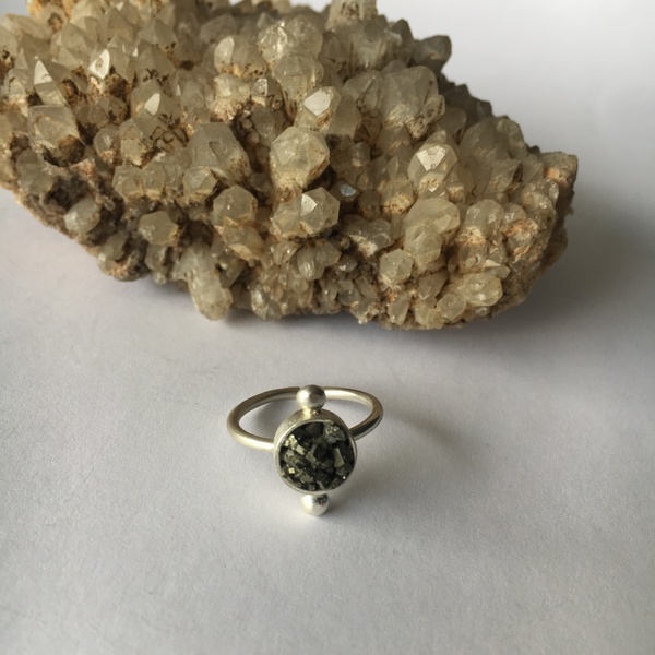 Ιron pyrite ring big - statement, ασήμι, ημιπολύτιμες πέτρες, ασήμι 925, minimal, μικρά, rock, αυξομειούμενα - 5