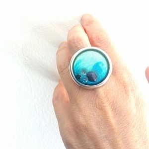 Δαχτυλίδι με μπλε μαργαριτάρι - statement, καλοκαιρινό, γυαλί, ιδιαίτερο, γυναικεία, ορείχαλκος, στρογγυλό, επάργυρα, δώρο, πρωτότυπο, minimal, μεγάλα, αυξομειούμενα, φθηνά - 2