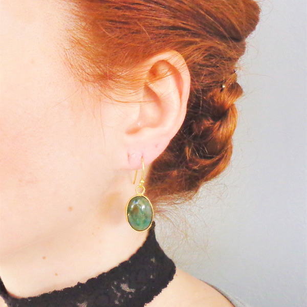 romantic earrings οβαλ - ασήμι, ημιπολύτιμες πέτρες, vintage, ιδιαίτερο, επιχρυσωμένα, δώρο, romantic, κρεμαστά - 3