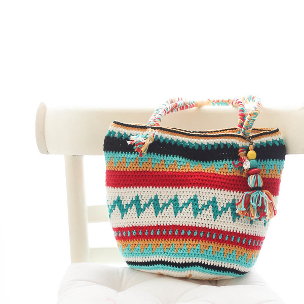 Πλεκτή τσάντα ώμου - ώμου, crochet, βελονάκι, μεγάλες, all day, boho, ethnic, πλεκτές τσάντες, φθηνές