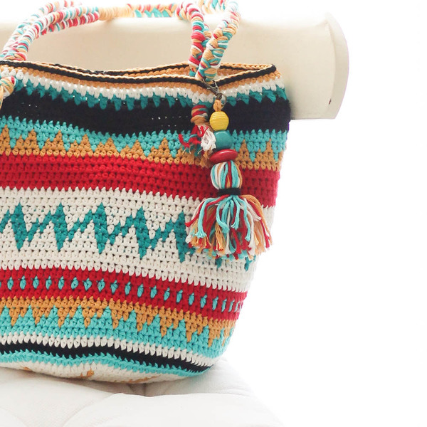 Πλεκτή τσάντα ώμου - ώμου, crochet, βελονάκι, μεγάλες, all day, boho, ethnic, πλεκτές τσάντες, φθηνές - 2