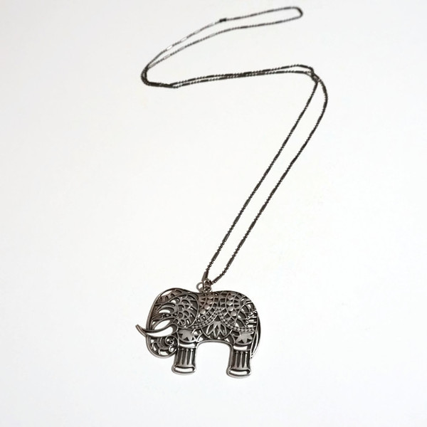 Κολιέ "Elephant" - charms, ορείχαλκος, μακρύ, επάργυρα, summer, boho, ethnic, κρεμαστά