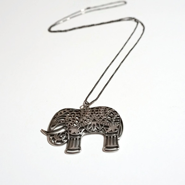 Κολιέ "Elephant" - charms, ορείχαλκος, μακρύ, επάργυρα, summer, boho, ethnic, κρεμαστά - 2