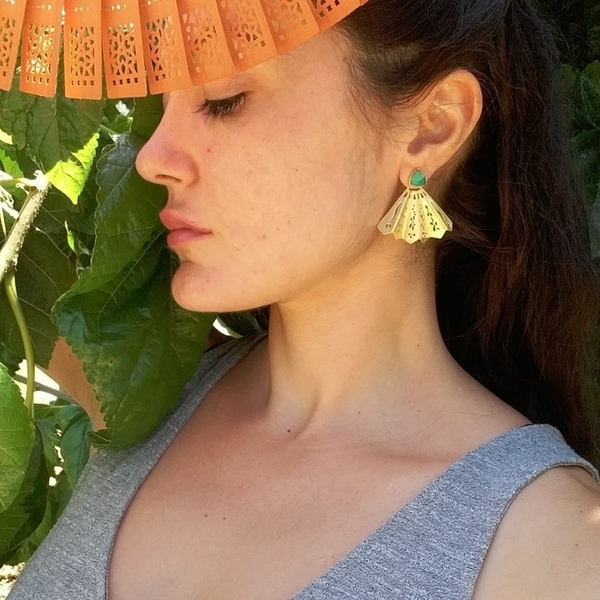Madame Butterfly Earrings-Σκουλαρίκια Βεντάλια Από Επιχρυσωμένο Ασήμι 925 με Ημιπολύτιμες Πέτρες - statement, ασήμι, ημιπολύτιμες πέτρες, επιχρυσωμένα, χειροποίητα, romantic