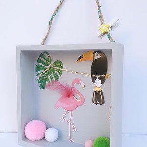 Παιδικό Καδράκι 3D με Φλαμίνγκο Tropical 15 x 15x 4 εκ ξύλο 2 - πίνακες & κάδρα, φτερό, κορίτσι, φελτ, δώρο, pom pom, φύλλο, γενέθλια, flamingos, κρεμαστά, πρωτότυπα δώρα, παιδικά κάδρα - 5
