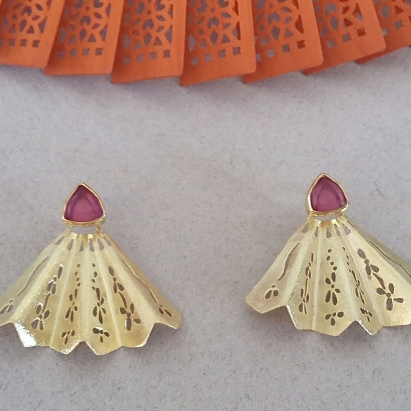 Madame Butterfly Earrings-Σκουλαρίκια Βεντάλια Από Επιχρυσωμένο Ασήμι 925 με Ημιπολύτιμες Πέτρες - statement, ασήμι, ημιπολύτιμες πέτρες, επιχρυσωμένα, χειροποίητα, romantic - 4