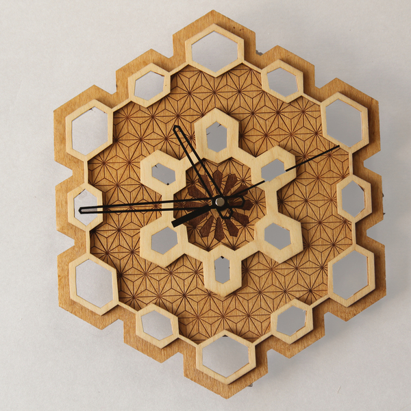 Ξύλινo ρολόι τοίχου - Laser Cut Hexagons Japan - ξύλο, μοναδικό, ρολόι, διακόσμηση, τοίχου, πρωτότυπο, δώρα γάμου, πρωτότυπα δώρα, ξύλινα διακοσμητικά, ρολόγια