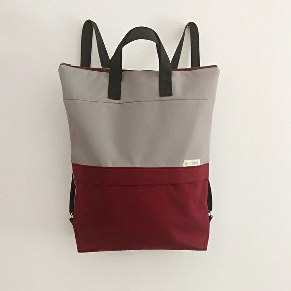 Σακίδιο πλάτης - Alaesa Backpack in grey-burgundy - ύφασμα, πλάτης, σακίδια πλάτης, μεγάλες, καθημερινό, all day, φθηνές