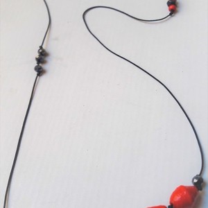 Κολιέ red paper bead μακρύ - μοντέρνο, γυναικεία, πρωτότυπο, μακριά, all season, αυξομειούμενα - 3