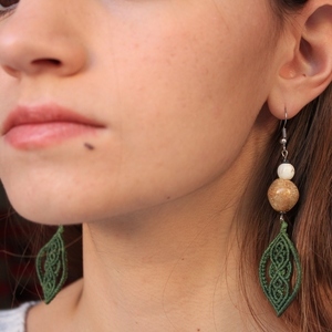 Handmade Macrame earrings - χαολίτης, μακραμέ, κορδόνια, χειροποίητα, κρεμαστά, πλεκτά - 3