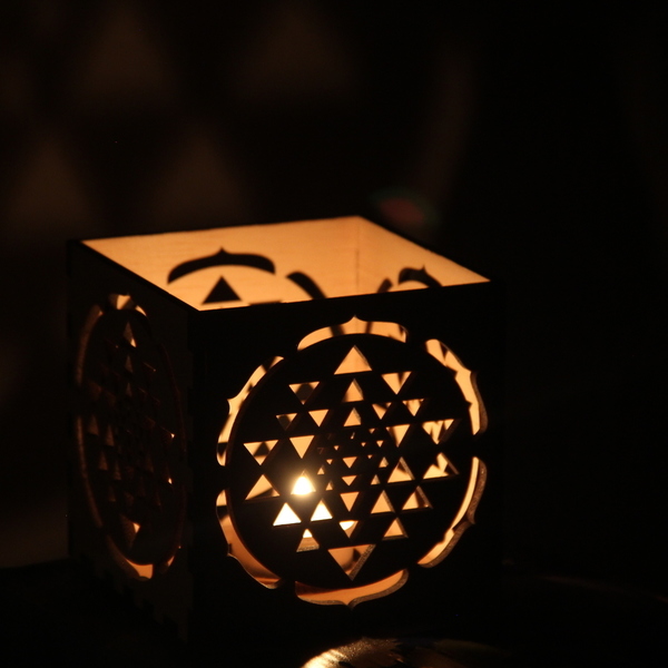 Ξύλινο φαναράκι για κεράκι - lasercut / sacred geometry/Sriyantra - διακοσμητικό, ρεσώ & κηροπήγια, personalised, κερί, βάσεις για ρεσώ - 3