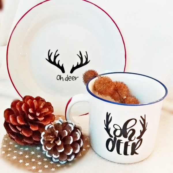 Handpainted Set "OH Deer" - ζωγραφισμένα στο χέρι, πορσελάνη, set, χριστουγεννιάτικα δώρα