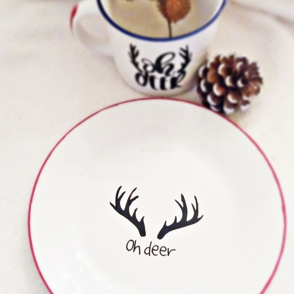 Handpainted Set "OH Deer" - ζωγραφισμένα στο χέρι, πορσελάνη, set, χριστουγεννιάτικα δώρα - 3