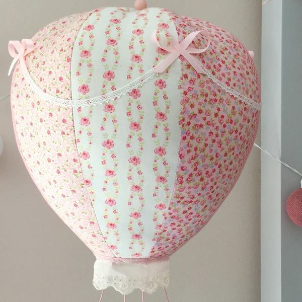 Κρεμαστό διακοσμητικό αερόστατο σε ροζ - κόκκινο φλοράλ - κορίτσι, αερόστατο, δώρα για βάπτιση, μόμπιλε, παιδική διακόσμηση, κρεμαστά, κρεμαστό διακοσμητικό - 4