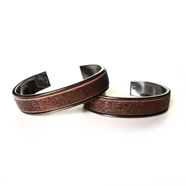 Metal bungle “bronze glitter leather” - δέρμα, σταθερά, χειροπέδες, φαρδιά