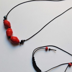 Κολιέ red paper bead μακρύ - μοντέρνο, γυναικεία, πρωτότυπο, μακριά, all season, αυξομειούμενα